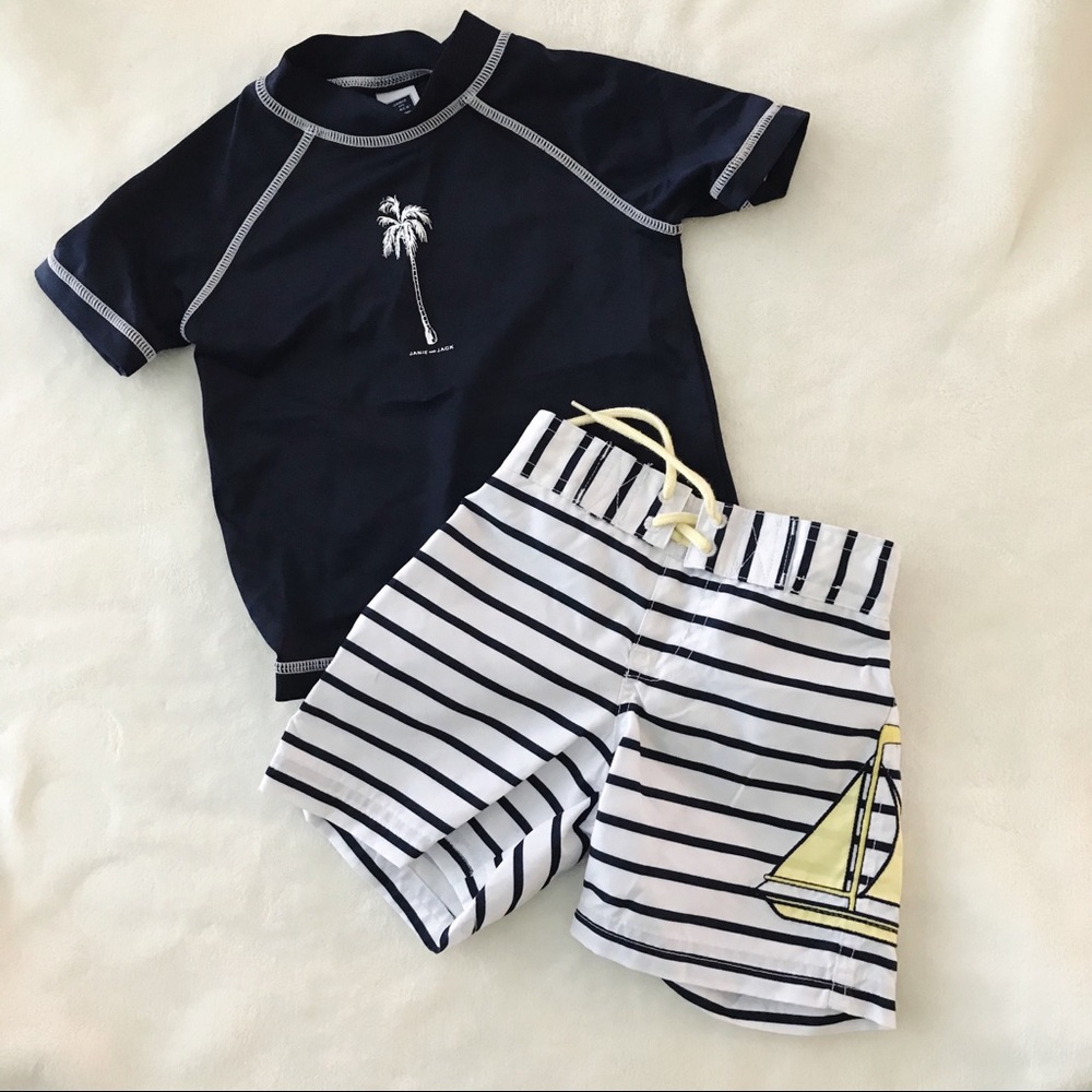 Janie & Jack rash guard and swim trunk set